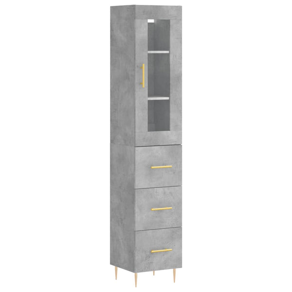 Highboard betonggrå 34,5x34x180 cm konstruert tre