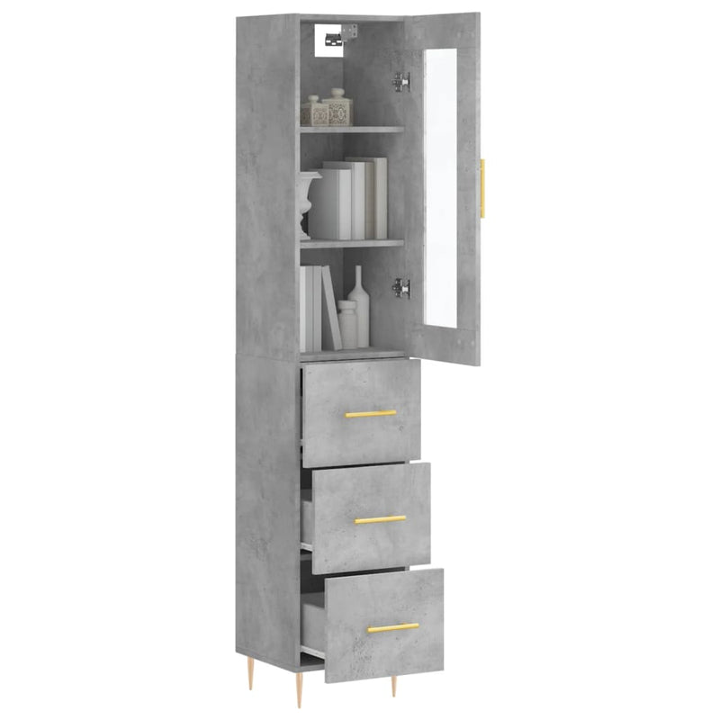 Highboard betonggrå 34,5x34x180 cm konstruert tre