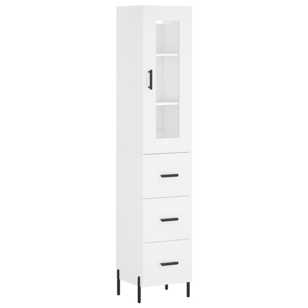 Highboard hvit 34,5x34x180 cm konstruert tre