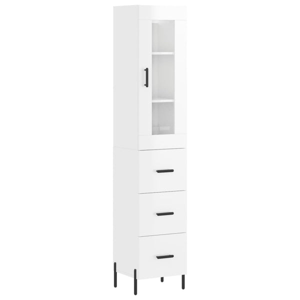 Highboard høyglans hvit 34,5x34x180 cm konstruert tre