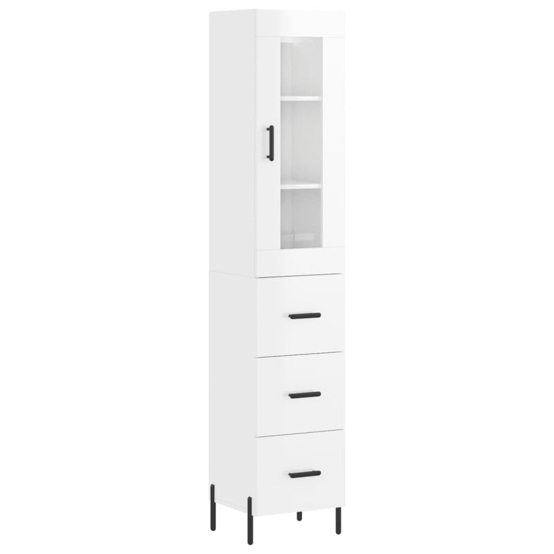 Highboard høyglans hvit 34,5x34x180 cm konstruert tre