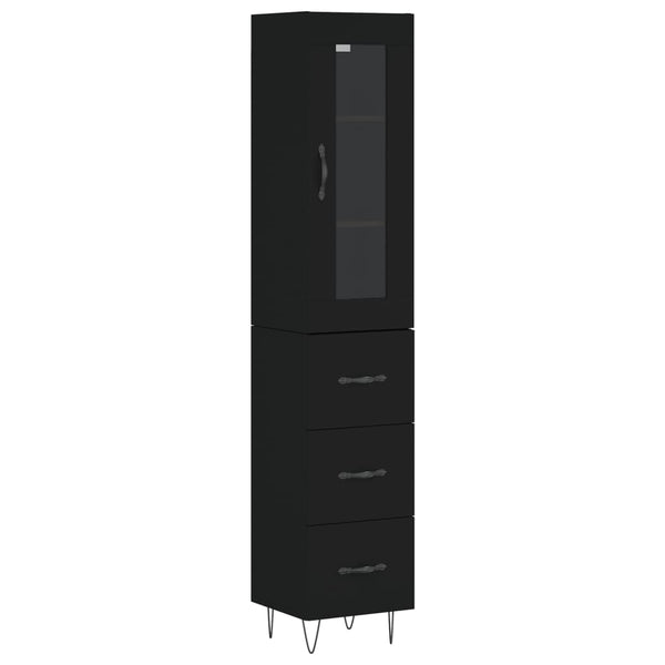 Highboard svart 34,5x34x180 cm konstruert tre