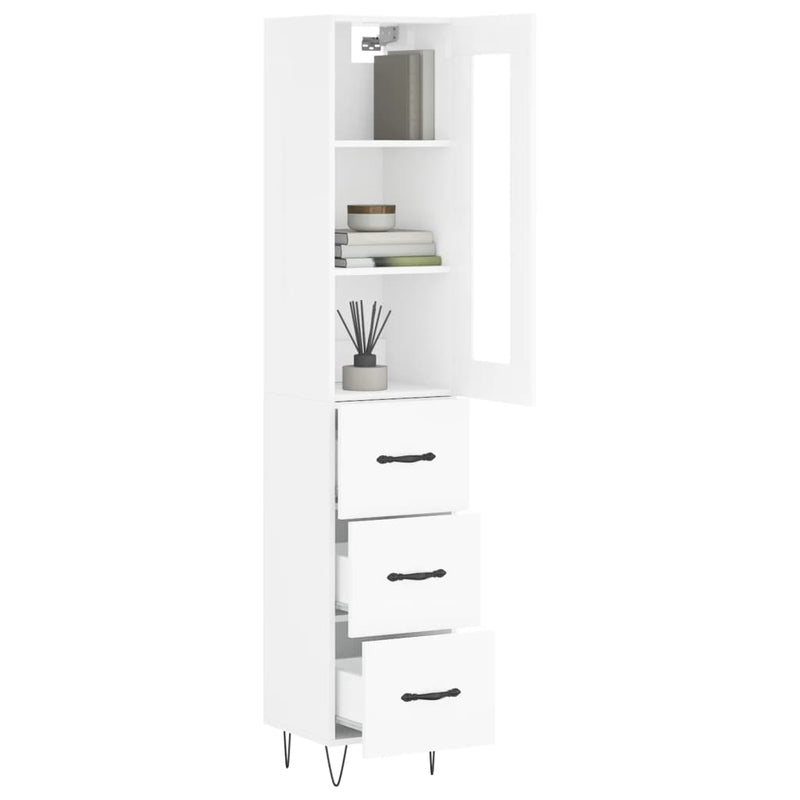 Highboard høyglans hvit 34,5x34x180 cm konstruert tre