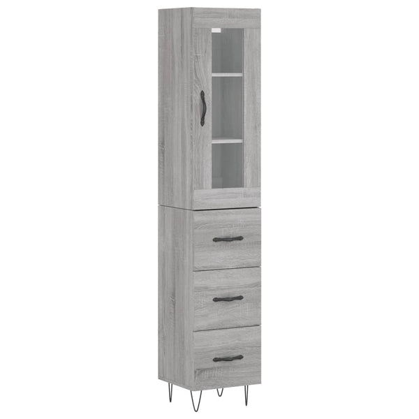 Highboard grå sonoma 34,5x34x180 cm konstruert tre