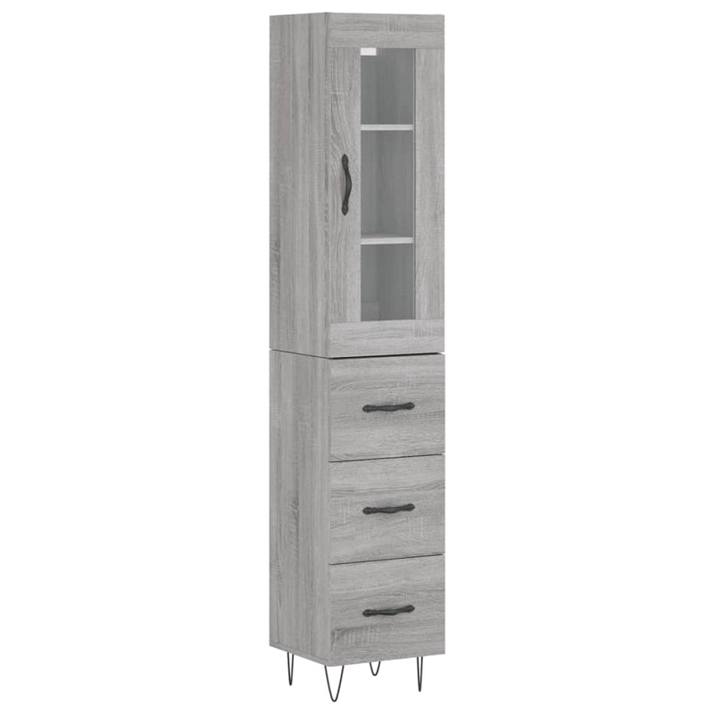 Highboard grå sonoma 34,5x34x180 cm konstruert tre