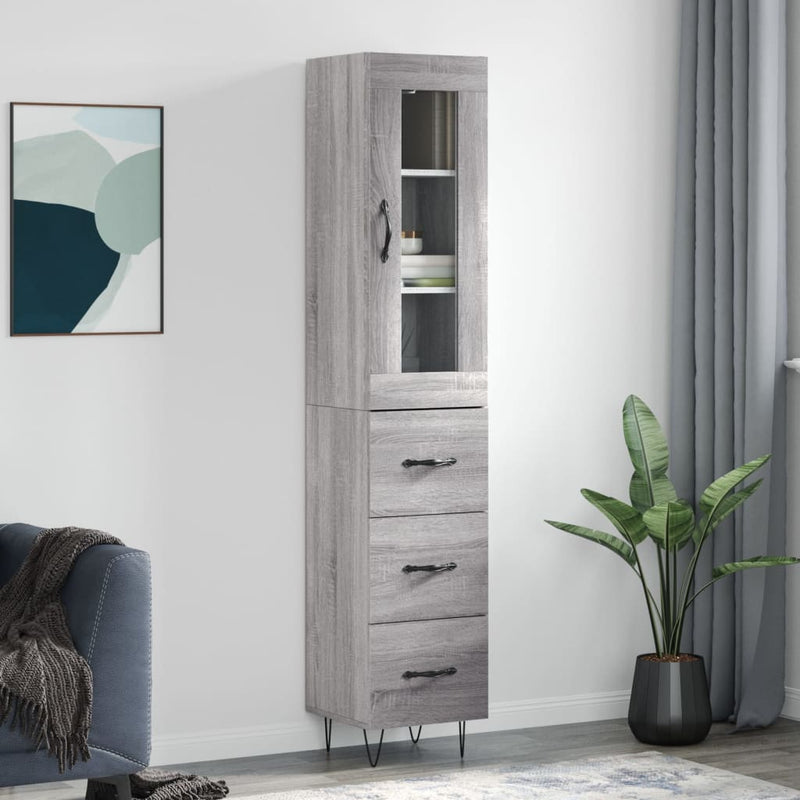 Highboard grå sonoma 34,5x34x180 cm konstruert tre