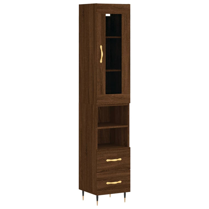 Highboard brun eik 34,5x34x180 cm konstruert tre