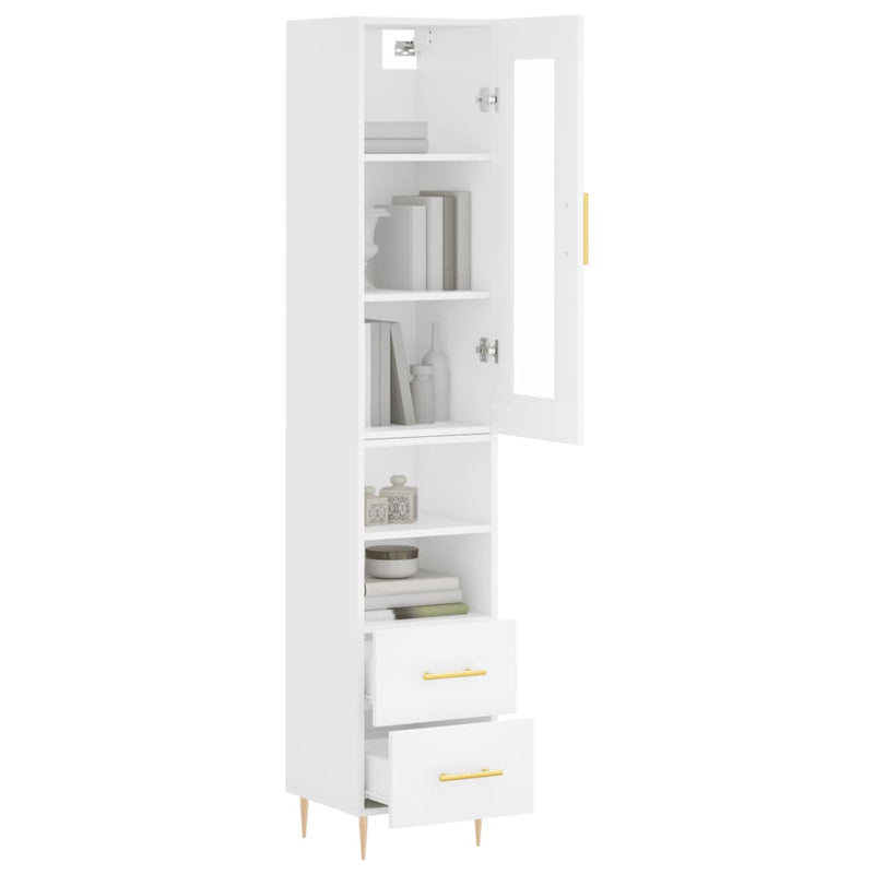 Highboard hvit 34,5x34x180 cm konstruert tre