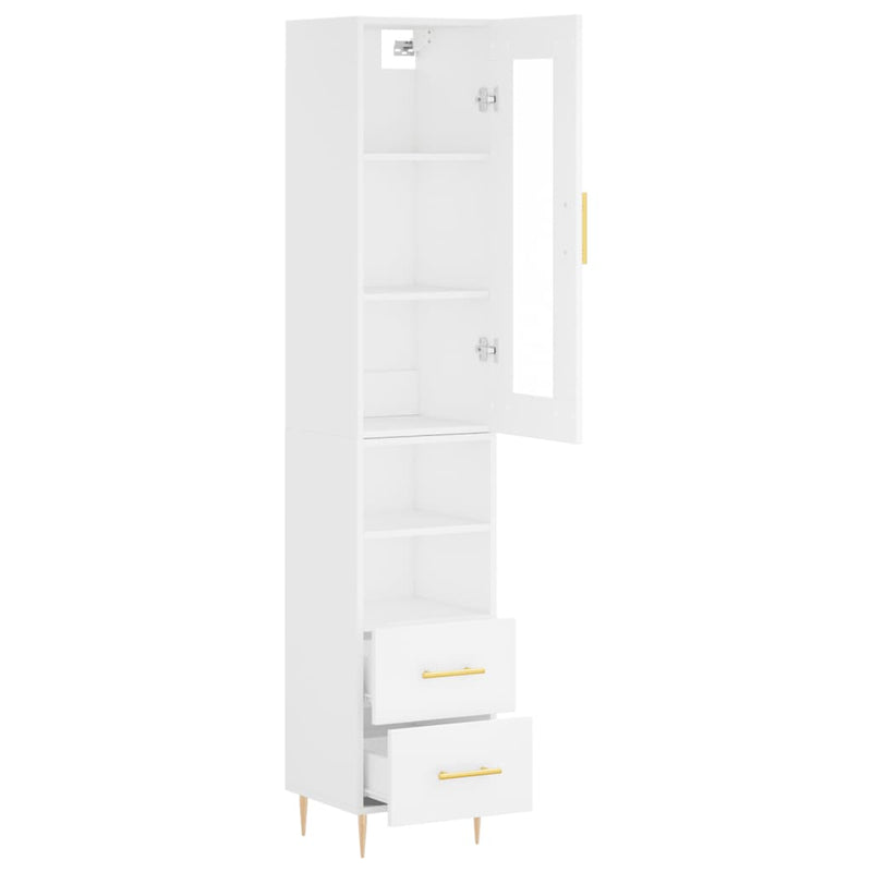 Highboard hvit 34,5x34x180 cm konstruert tre