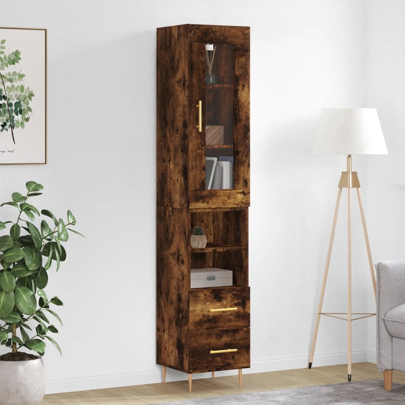 Highboard røkt eik 34,5x34x180 cm konstruert tre