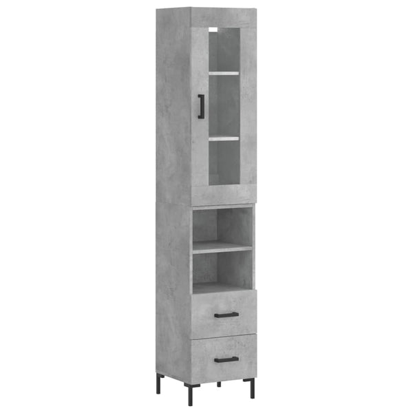 Highboard betonggrå 34,5x34x180 cm konstruert tre