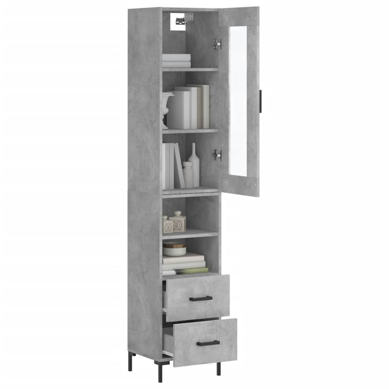 Highboard betonggrå 34,5x34x180 cm konstruert tre