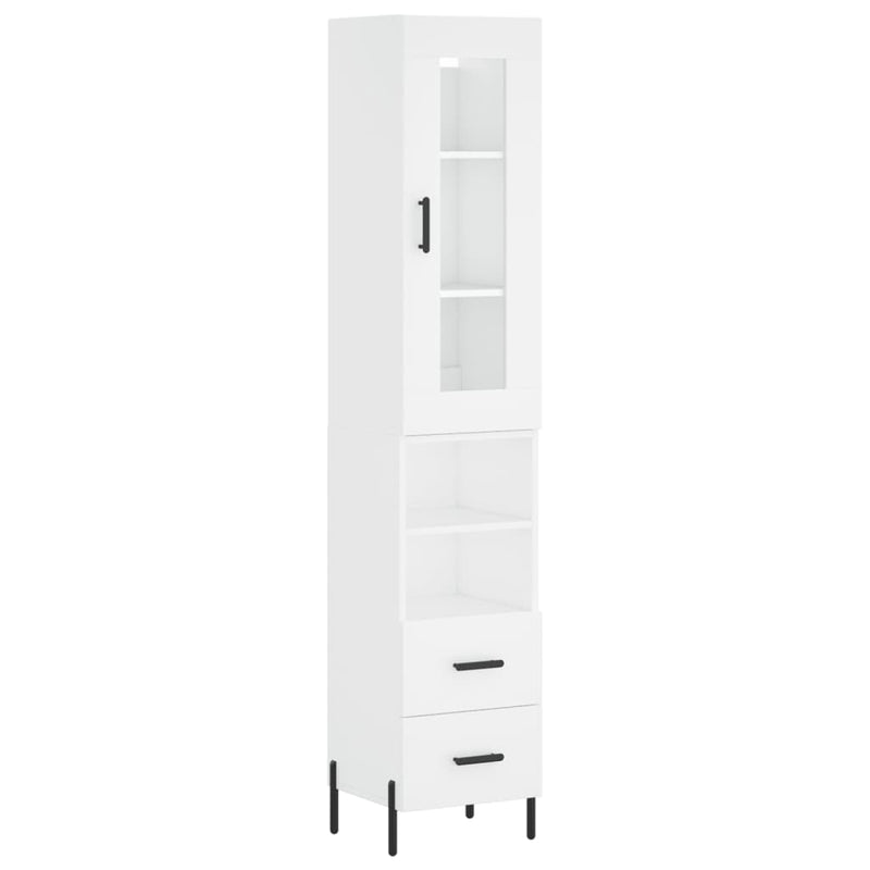 Highboard hvit 34,5x34x180 cm konstruert tre