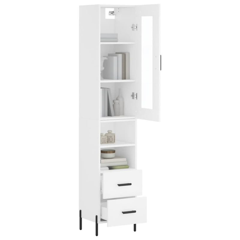 Highboard hvit 34,5x34x180 cm konstruert tre