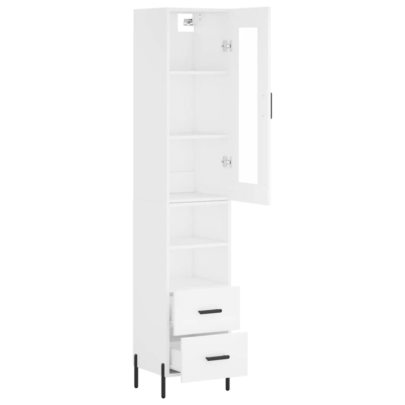 Highboard hvit 34,5x34x180 cm konstruert tre