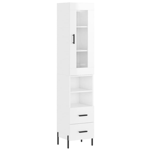 Highboard høyglans hvit 34,5x34x180 cm konstruert tre