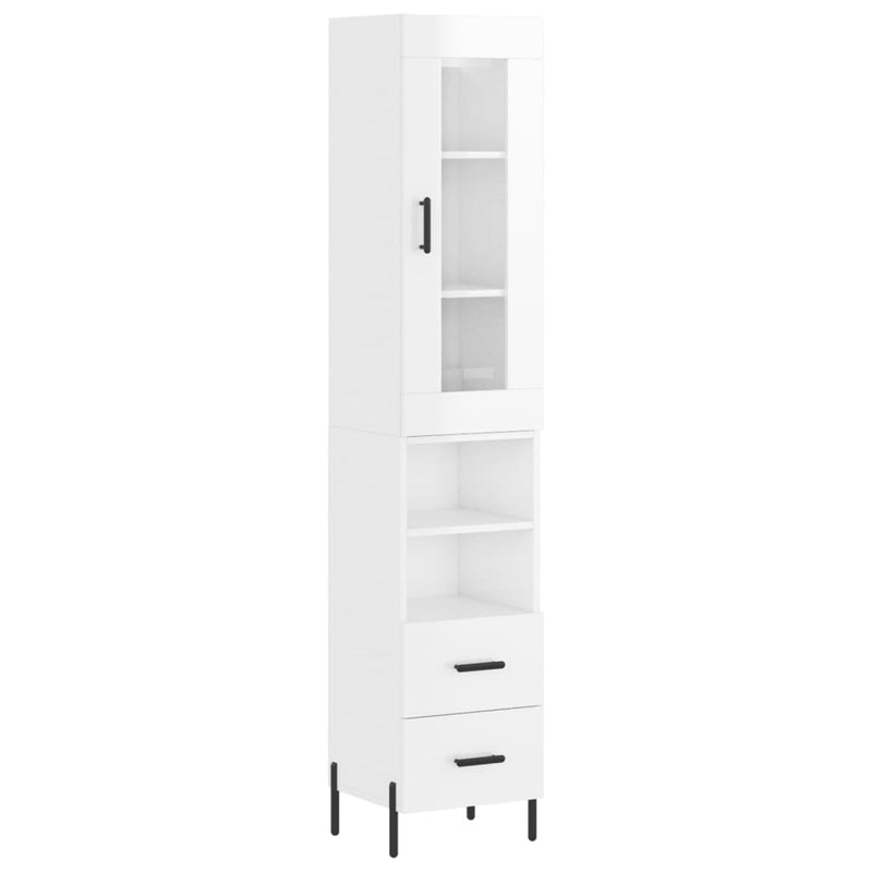 Highboard høyglans hvit 34,5x34x180 cm konstruert tre