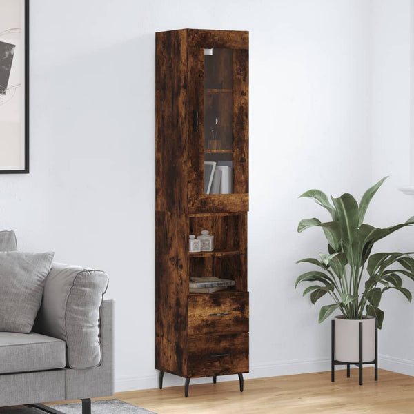 Highboard røkt eik 34,5x34x180 cm konstruert tre