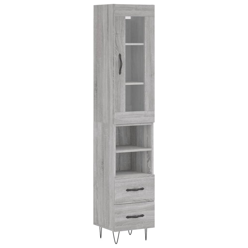 Highboard grå sonoma 34,5x34x180 cm konstruert tre