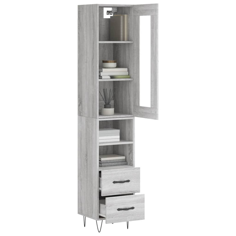 Highboard grå sonoma 34,5x34x180 cm konstruert tre