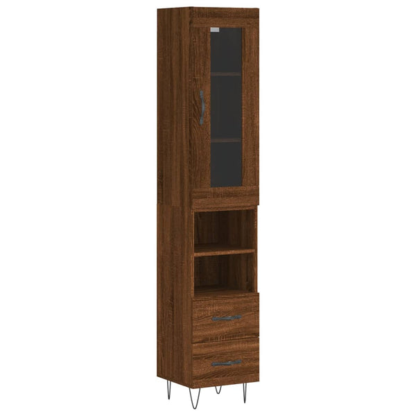 Highboard brun eik 34,5x34x180 cm konstruert tre