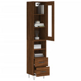 Highboard brun eik 34,5x34x180 cm konstruert tre