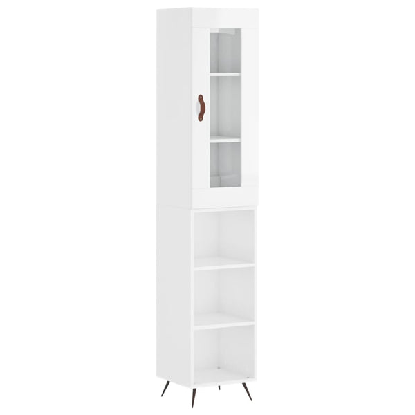 Highboard høyglans hvit 34,5x34x180 cm konstruert tre