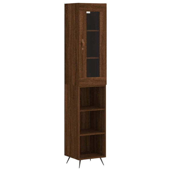 Highboard brun eik 34,5x34x180 cm konstruert tre