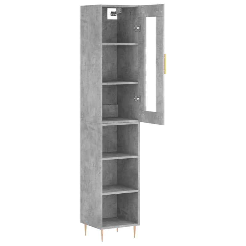 Highboard betonggrå 34,5x34x180 cm konstruert tre