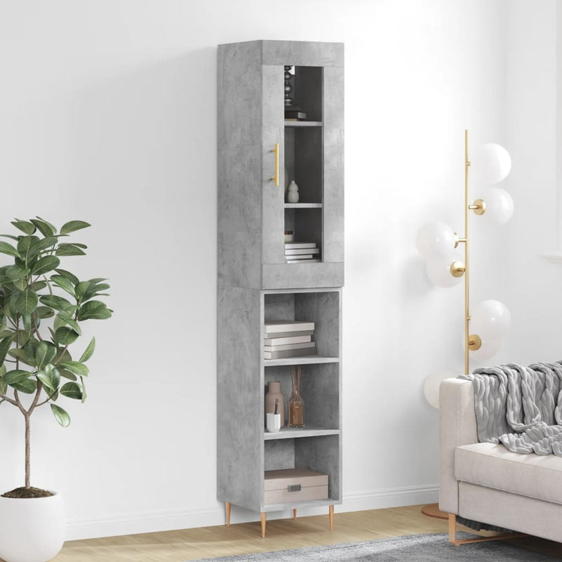 Highboard betonggrå 34,5x34x180 cm konstruert tre