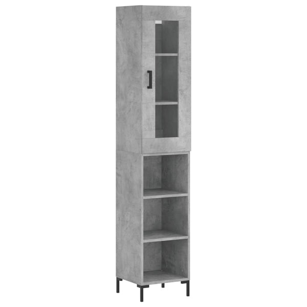 Highboard betonggrå 34,5x34x180 cm konstruert tre