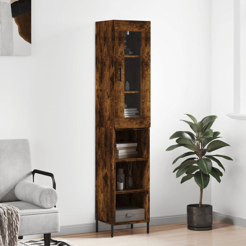 Highboard røkt eik 34,5x34x180 cm konstruert tre