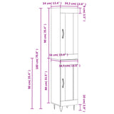 Highboard høyglans hvit 34,5x34x180 cm konstruert tre