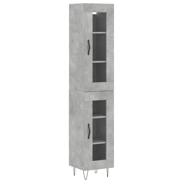 Highboard betonggrå 34,5x34x180 cm konstruert tre