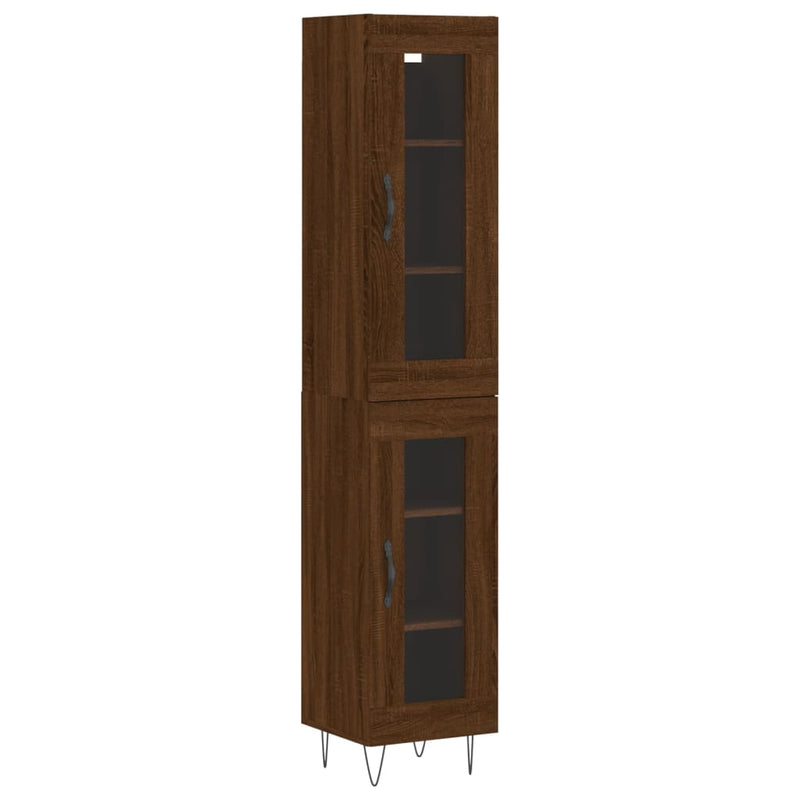 Highboard brun eik 34,5x34x180 cm konstruert tre