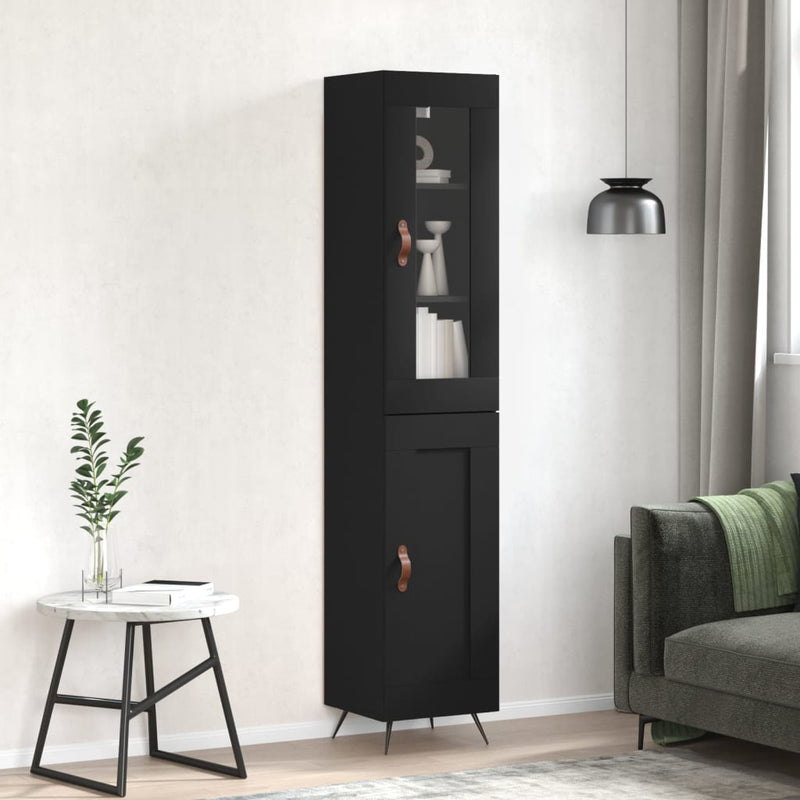 Highboard svart 34,5x34x180 cm konstruert tre