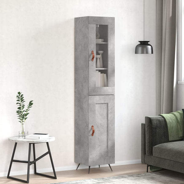 Highboard betonggrå 34,5x34x180 cm konstruert tre