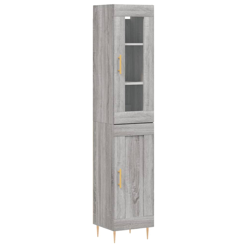 Highboard grå sonoma 34,5x34x180 cm konstruert tre