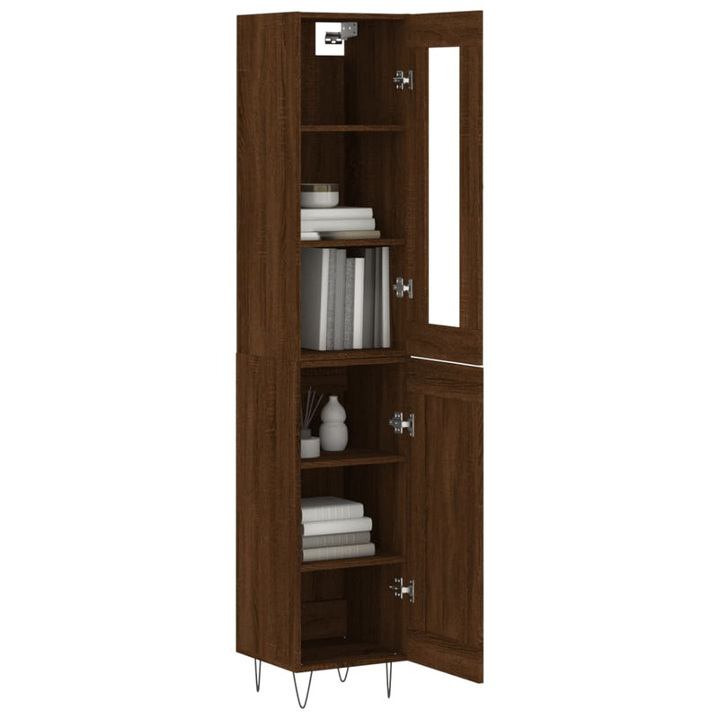 Highboard brun eik 34,5x34x180 cm konstruert tre