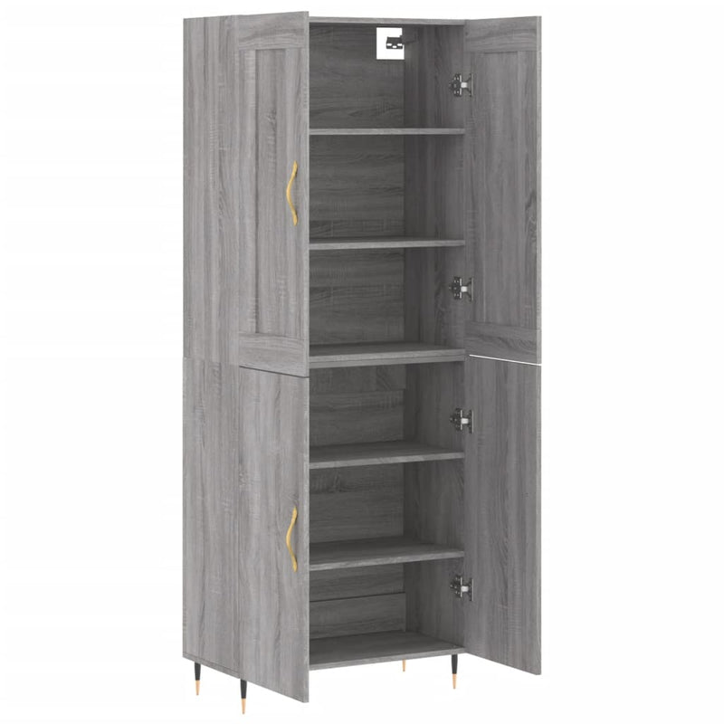 Highboard grå sonoma 69,5x34x180 cm konstruert tre