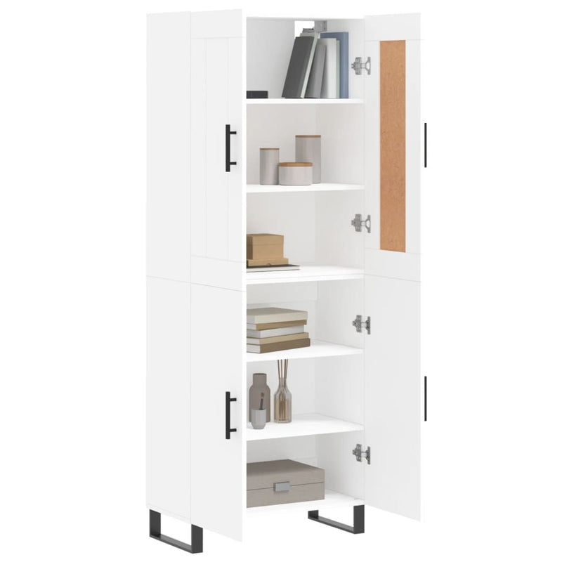 Highboard hvit 69,5x34x180 cm konstruert tre