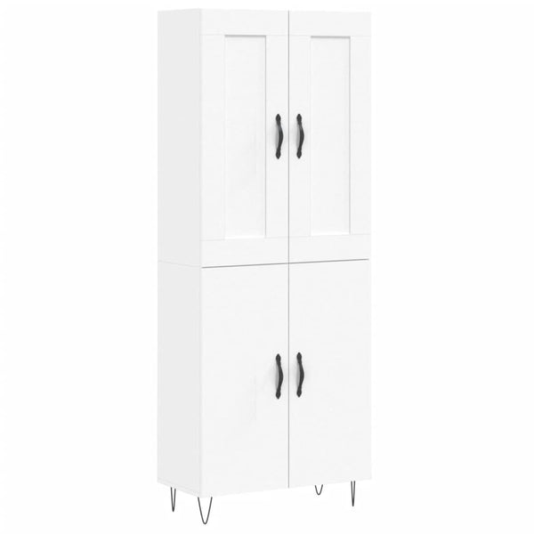 Highboard hvit 69,5x34x180 cm konstruert tre