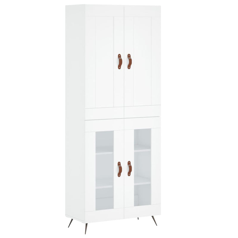 Highboard hvit 69,5x34x180 cm konstruert tre