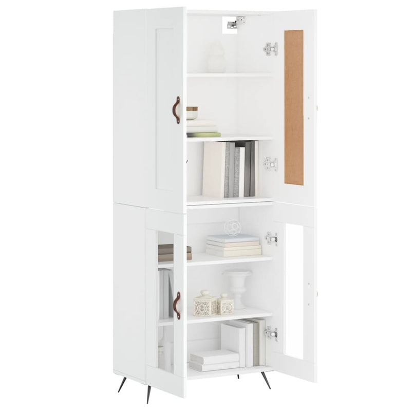 Highboard hvit 69,5x34x180 cm konstruert tre