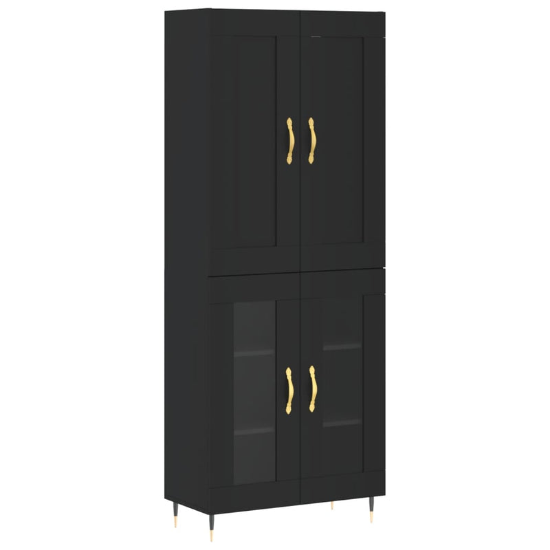 Highboard svart 69,5x34x180 cm konstruert tre