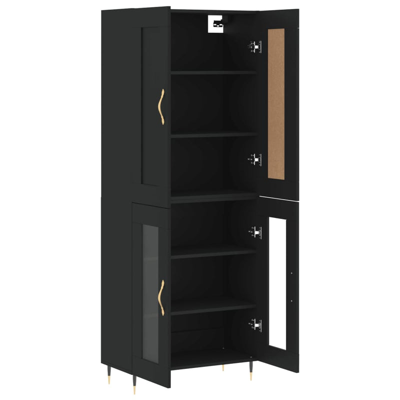 Highboard svart 69,5x34x180 cm konstruert tre