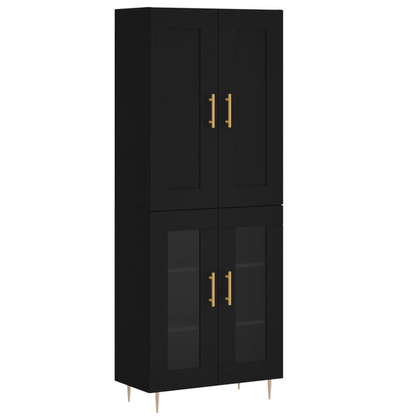 Highboard svart 69,5x34x180 cm konstruert tre