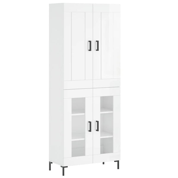 Highboard høyglans hvit 69,5x34x180 cm konstruert tre