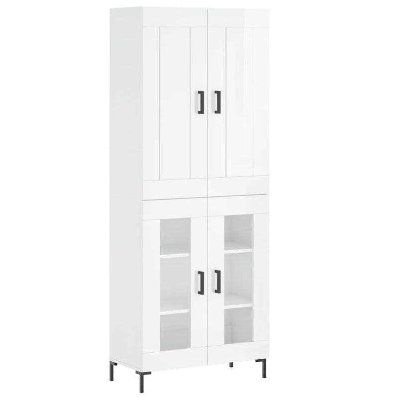 Highboard høyglans hvit 69,5x34x180 cm konstruert tre