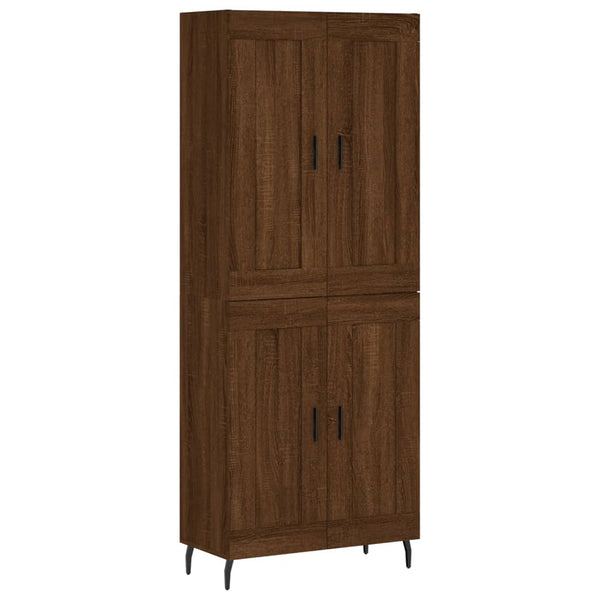 Highboard brun eik 69,5x34x180 cm konstruert tre